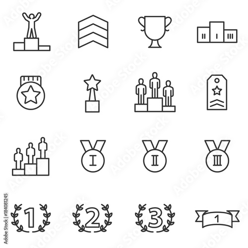 Ranking and achievement icons set. Line with Editable stroke