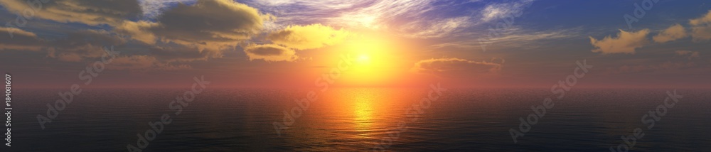 beautiful sea sunset, panorama of the ocean under the sky, 3d rendering
