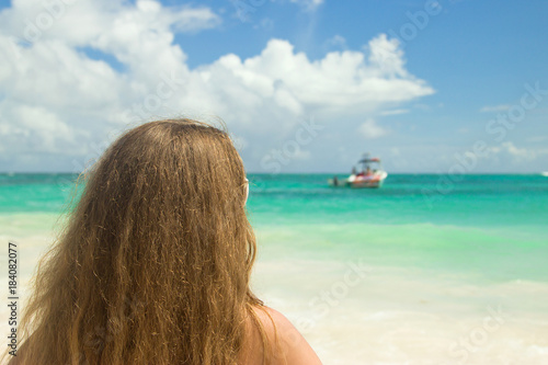 A girl on the beach in Punta Cana, Dominican Republic.