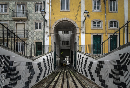 Lisbon cable cars. Funicular Bika. Portugal. photo