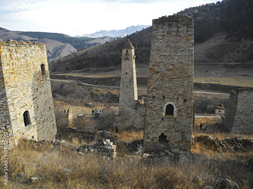 Towers of Ingushetia. Ancient architecture and ruins photo