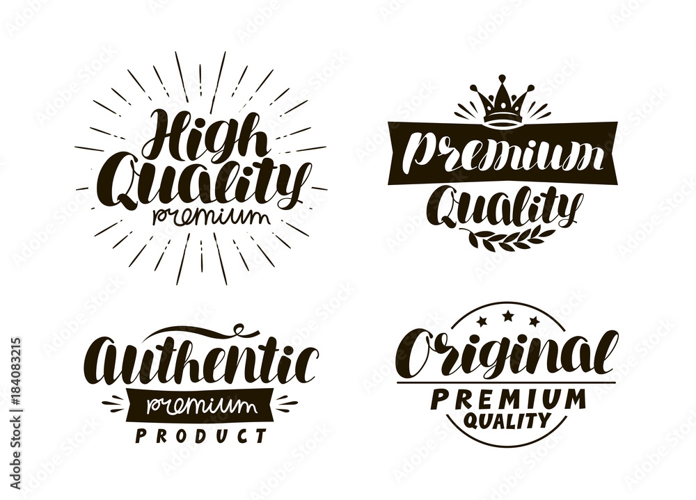 Description of goods. Typography design set icons or symbols. Lettering vector illustration Description of goods. Typography design set icons or symbols. Lettering vector illustration