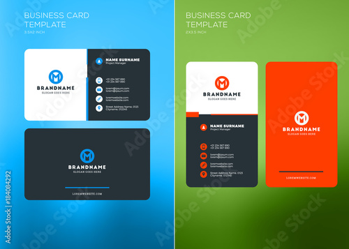 Corporate Business Card Print Template. Vertical and Horizontal Business Card Templates. Vector Illustration. Business Card Mockup