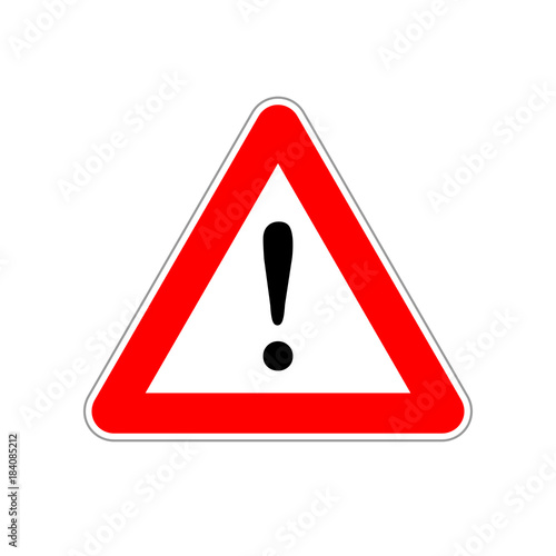 Attention, bright red warning sign on white