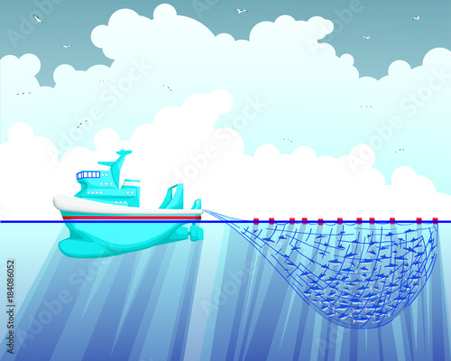 Illustration of a sea fishing trawler