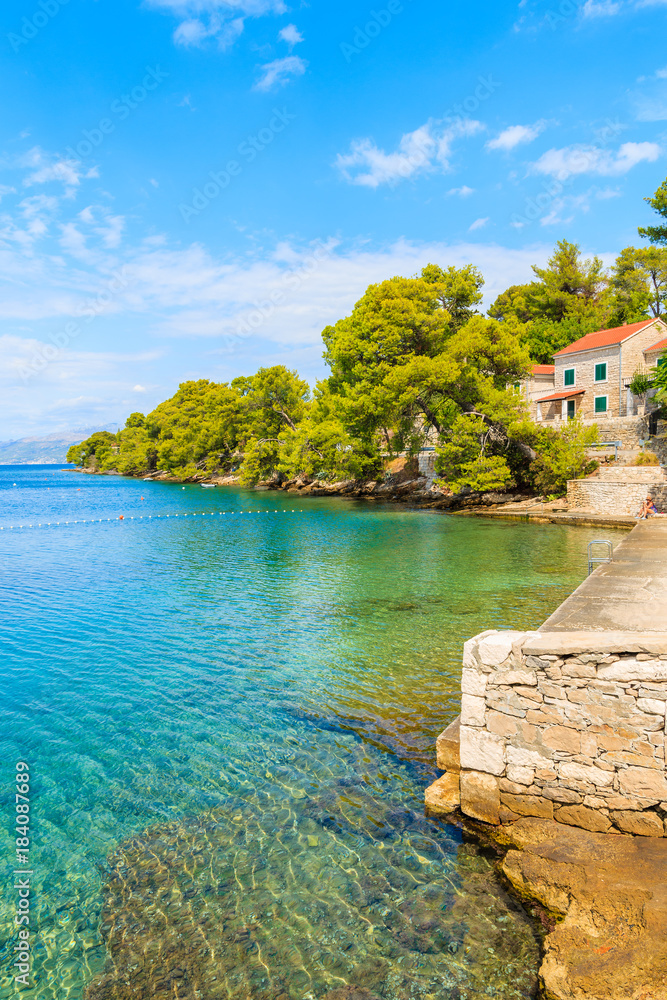 Fototapeta premium Beautiful beach on coast of Brac island in Splitska village, Croatia