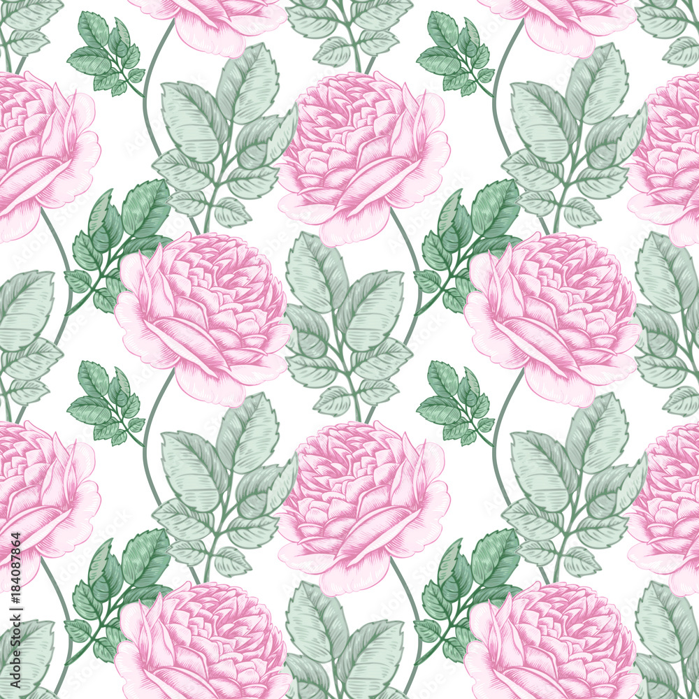 Flower seamless pattern with roses.