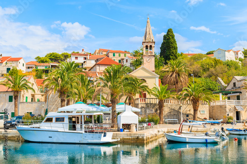 View of beautiful Splitska port with boats on Brac island, Croatia