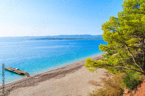 View of beautiful beach near Zlatni Rat at Bol on Brac island in summer season  Croatia