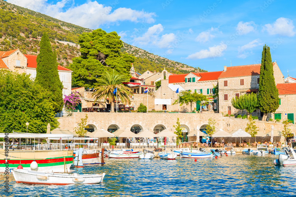 View of Bol port with fishing boats on Brac island, Croatia