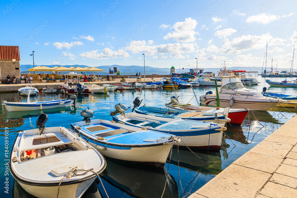 View of Bol port with fishing boats on Brac island, Croatia