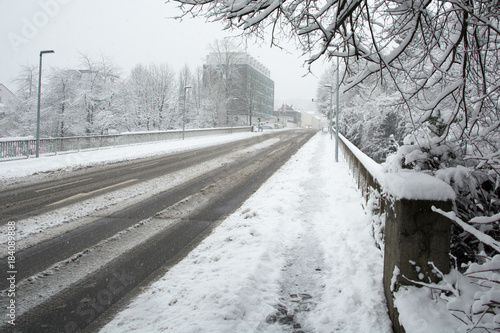 Empty mud and slip street in the winter
