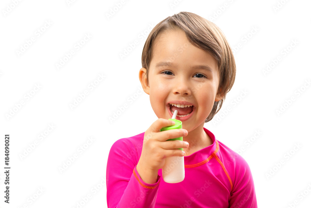 Little sick girl used medical spray for breath Little sick girl used medical spray for breath