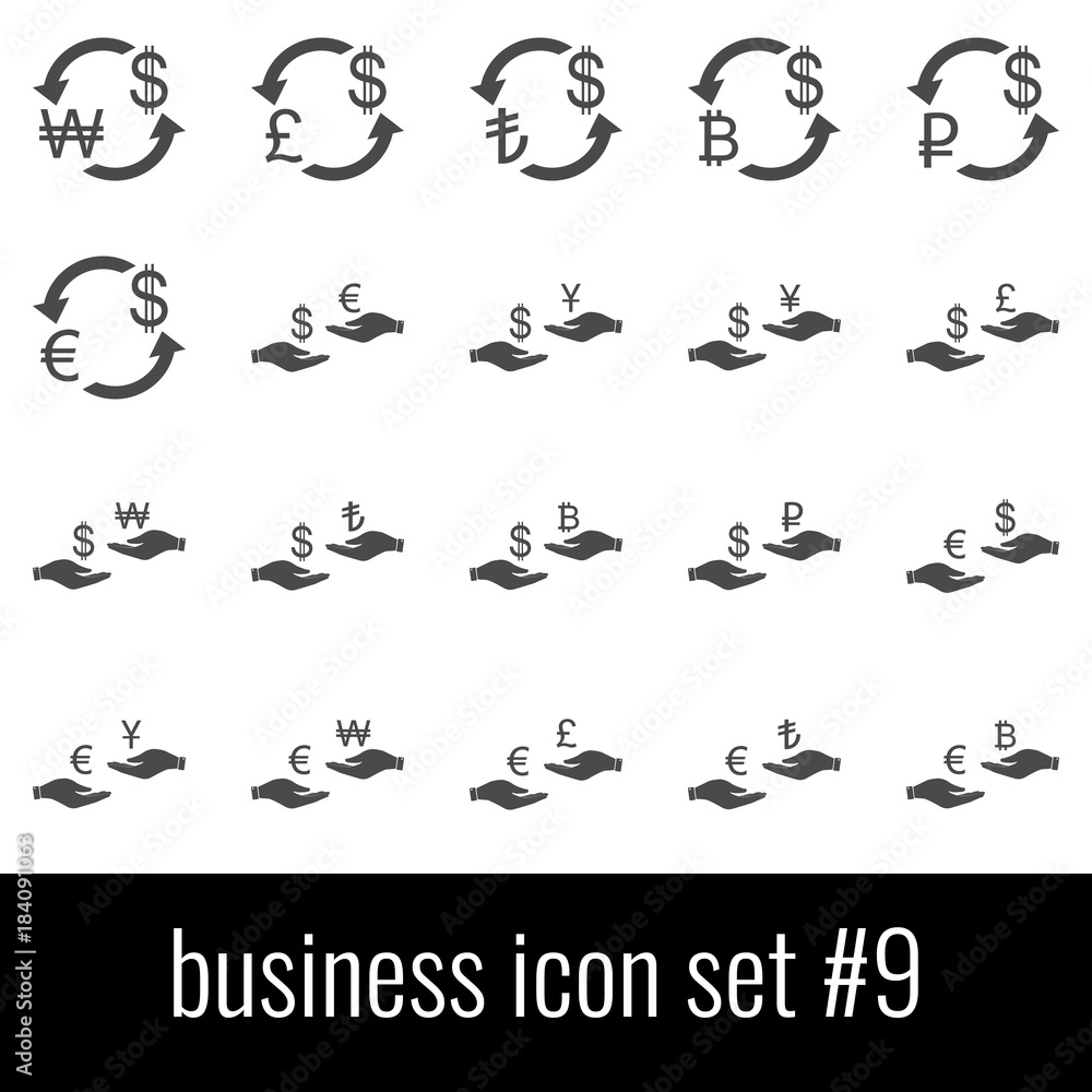 Business. Icon set 9. Gray icons on white background.