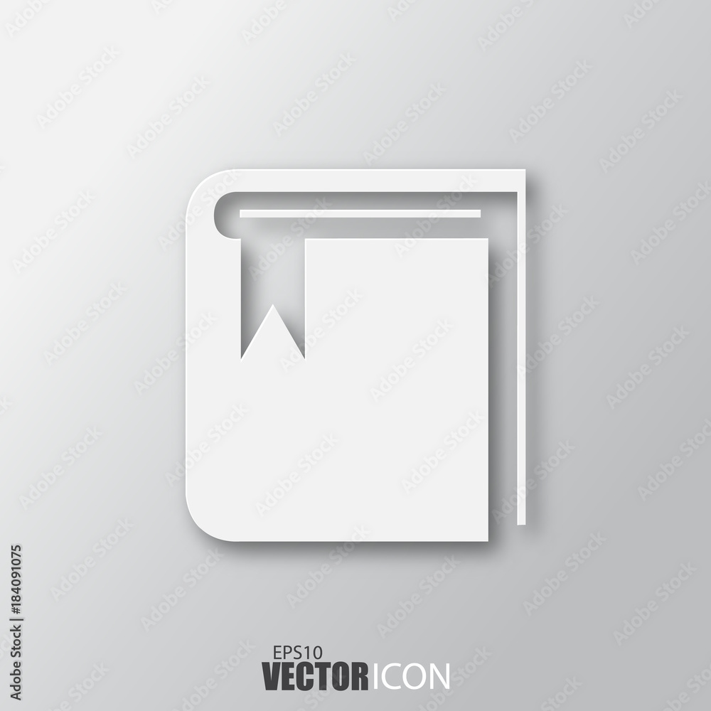 Book icon in white style with shadow isolated on grey background. Book icon in white style with shadow isolated on grey background.