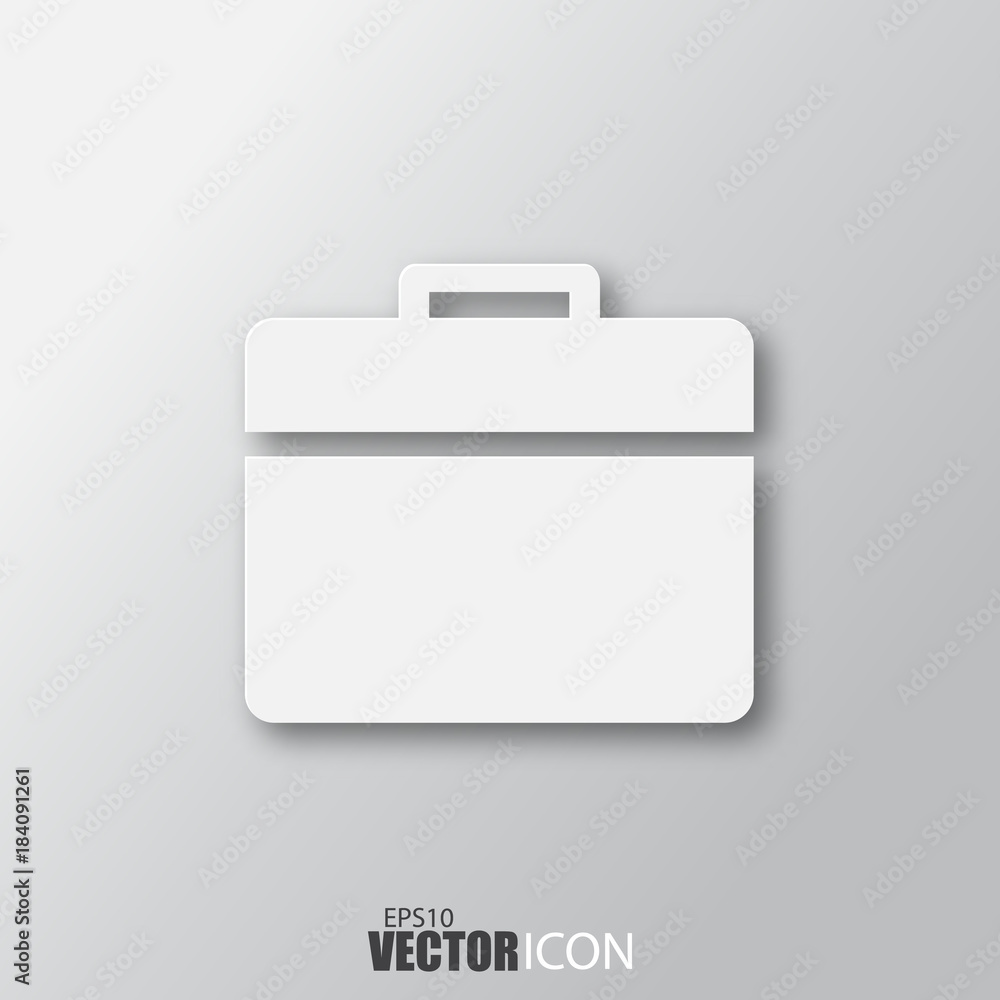 Briefcase icon in white style with shadow isolated on grey background. Briefcase icon in white style with shadow isolated on grey background.