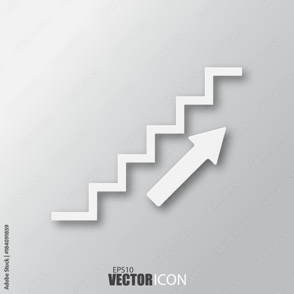Stairs icon in white style with shadow isolated on grey background. Stairs icon in white style with shadow isolated on grey background.