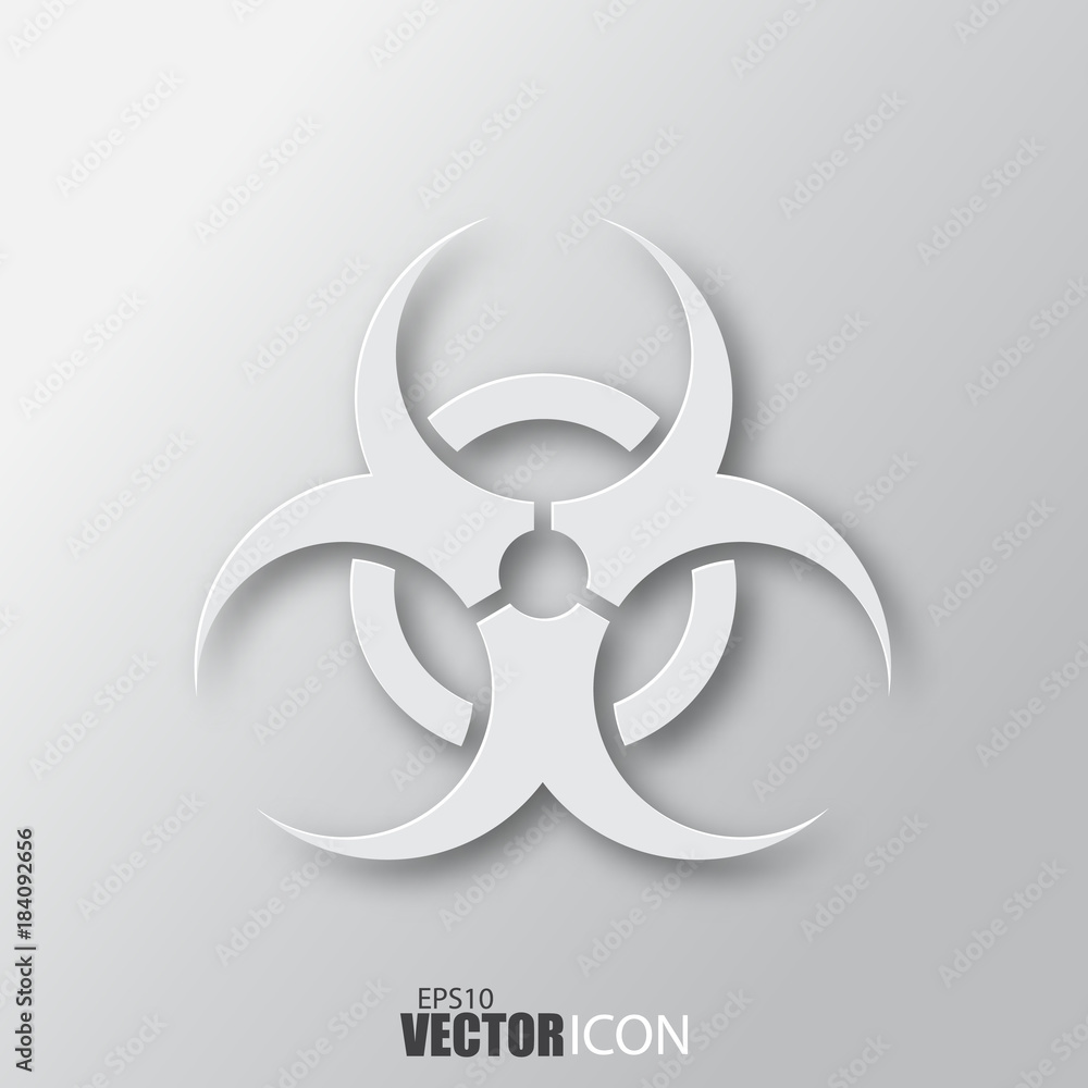 Biohazard icon in white style with shadow isolated on grey background. Biohazard icon in white style with shadow isolated on grey background.