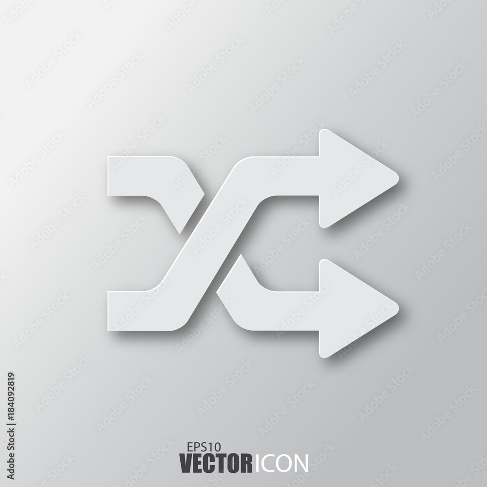 Intersection arrow icon in white style with shadow isolated on grey background. Intersection arrow icon in white style with shadow isolated on grey background.