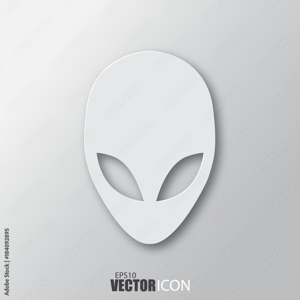 Alien icon in white style with shadow isolated on grey background. Alien icon in white style with shadow isolated on grey background.