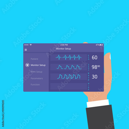 Electrocardiograph machine vector.  Flat  medical ekg device. Medical equipment.