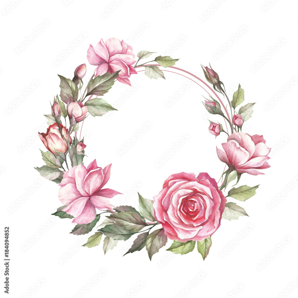 Frame with roses. Hand draw watercolor illustration. Frame with roses. Hand draw watercolor illustration.