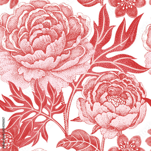 Seamless pattern with flowers peonies.