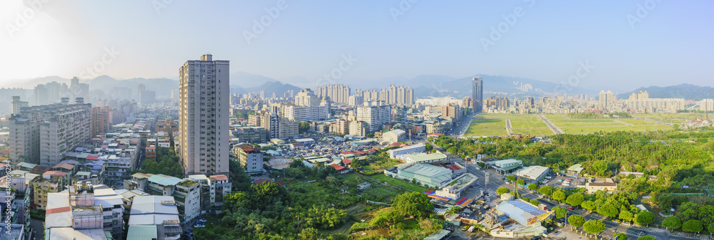 Morning aerial cityscape of Xindian District