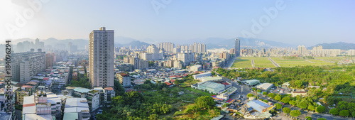 Morning aerial cityscape of Xindian District