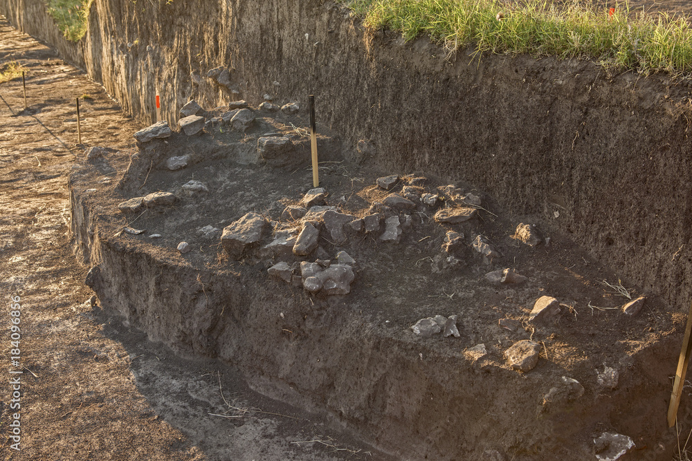 Fototapeta premium Archaeological excavations, Remains of the settlement, The Scythians