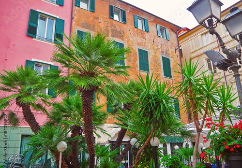 Colorful facades of famous resort  Alassio (province of Savona) on the Italian Riviera in Western Liguria, Italy © elens19