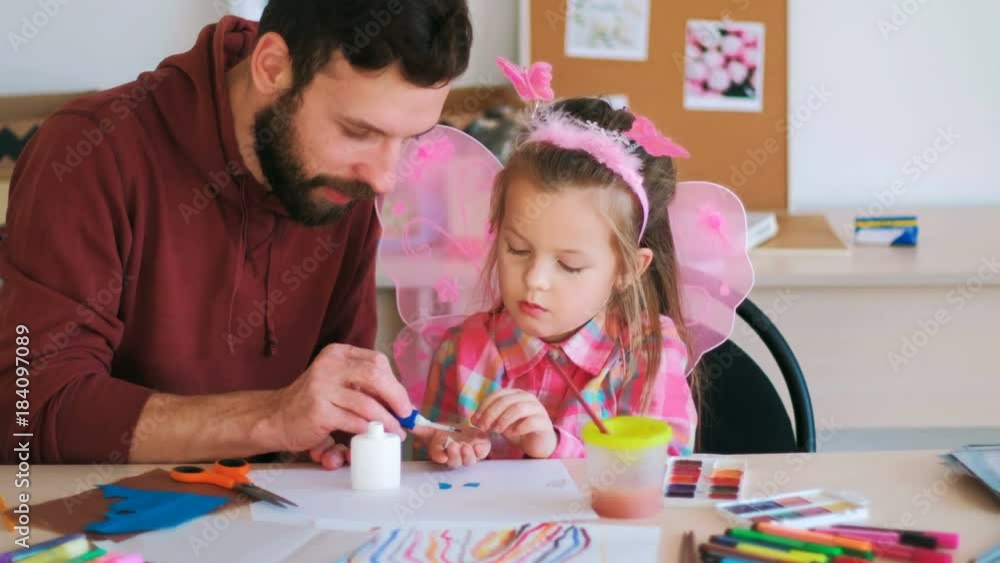 handmade child present father support concept. life of happy parents. hobby of little princess. family values.