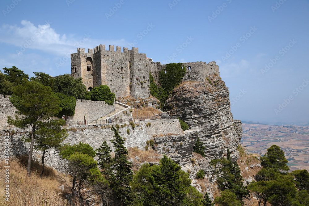 Erice, Sicily, Italy. Scenic view with the ruins of the castle of Venus, XII century