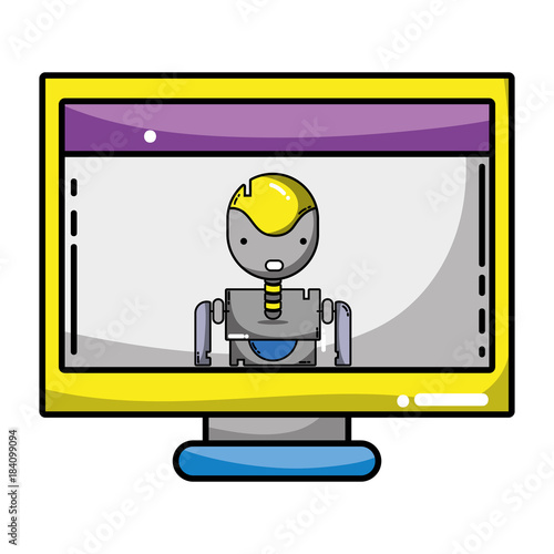 computer technology with screen and robbot design photo
