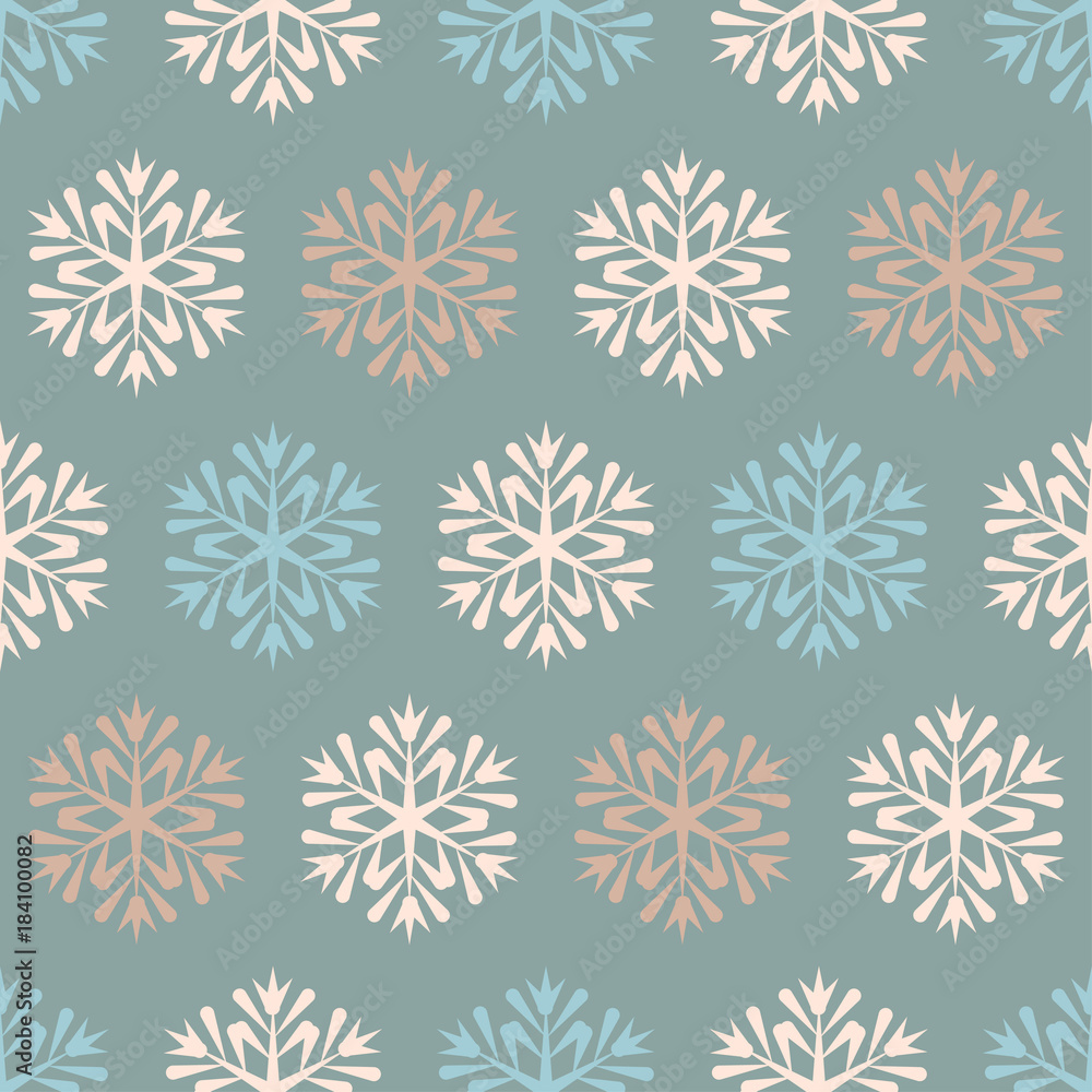 Seamless blue winter pattern with diamond of dots and snowflakes