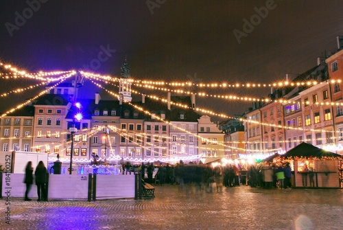Photography Night view of historic  street in Christmas decoration at winter night