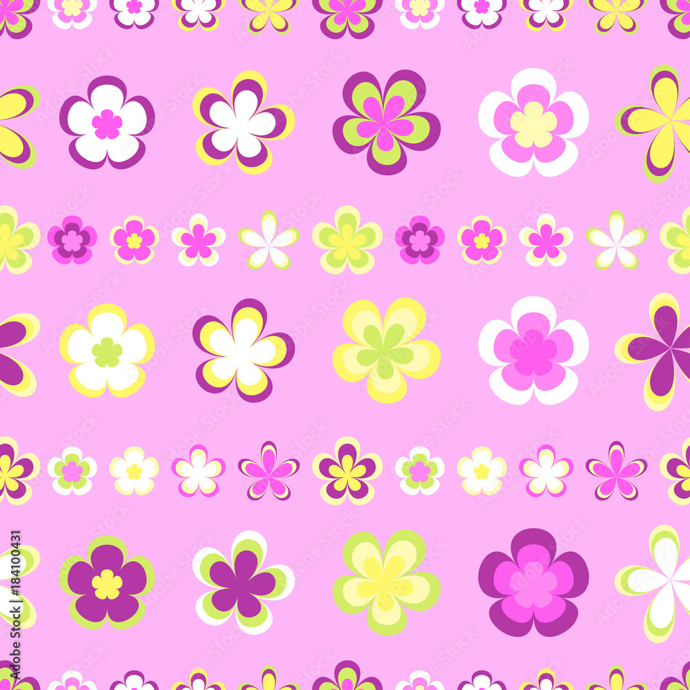 Seamless abstract striped pattern of cute pink and brown geometric flowers Seamless abstract striped pattern of cute pink and brown geometric flowers
