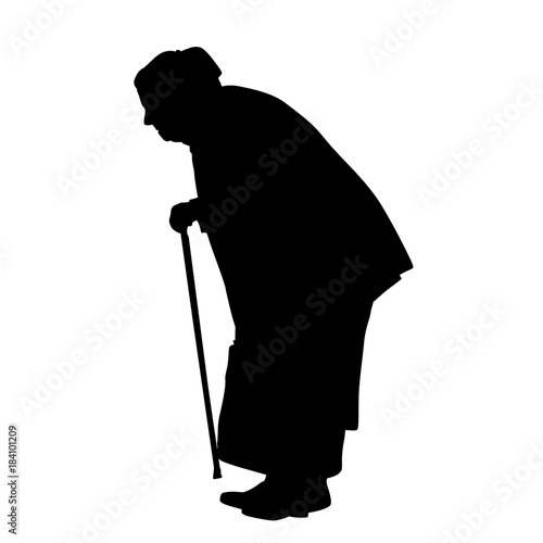 Silhouette of a old woman with cane