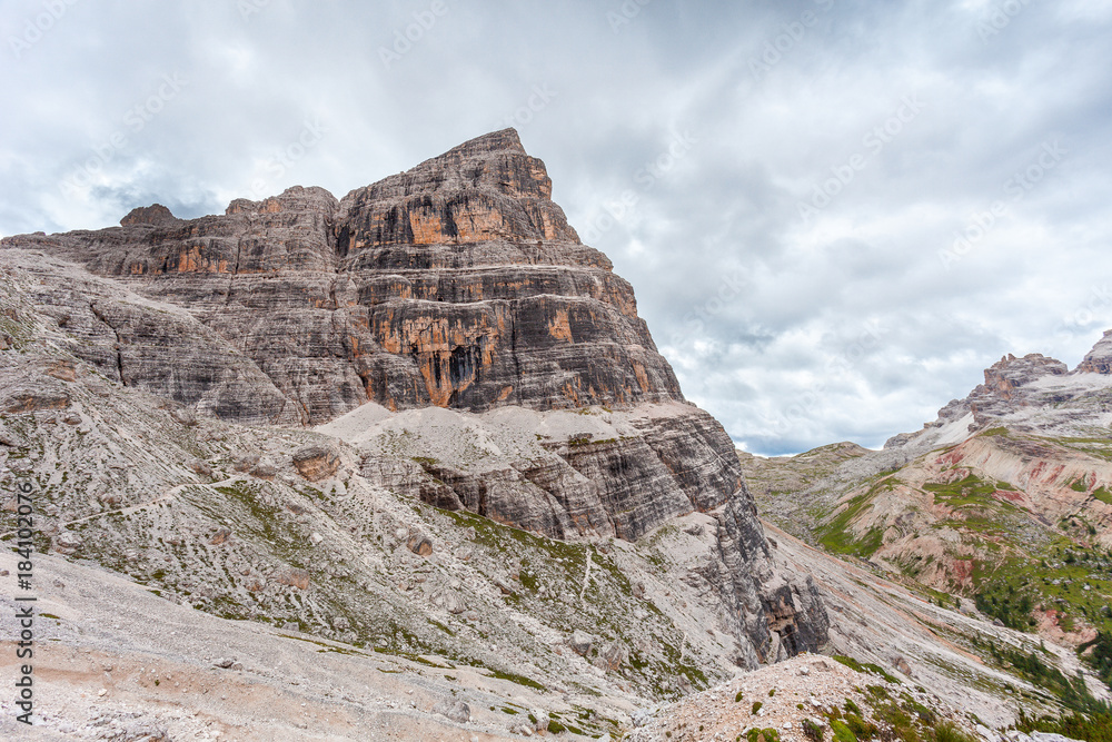 Vertical and majestic western side of Tofana di Rozes Peak, Travenanzes Valley, Dolomites, Italy Vertical and majestic western side of Tofana di Rozes Peak, Travenanzes Valley, Dolomites, Italy