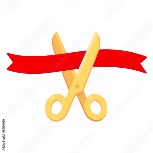 Scissors cutting ribbon