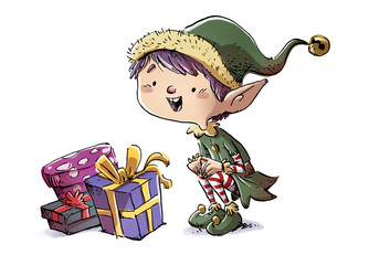 Poster Feen und Elfen Weihnachtswichtel mit Geschenken  © cirodelia