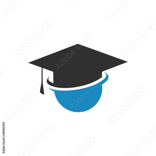 Sign of study. Human on graduate hat isolated logo. Global studying. Globe in cap vector illustration