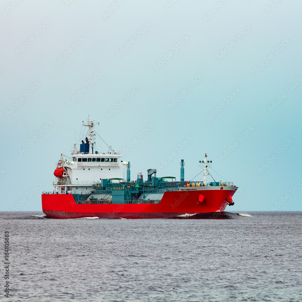 Red cargo tanker ship