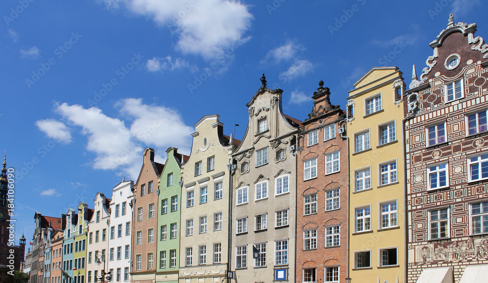 Old, historic townhouses in the Polish city of Gdansk
