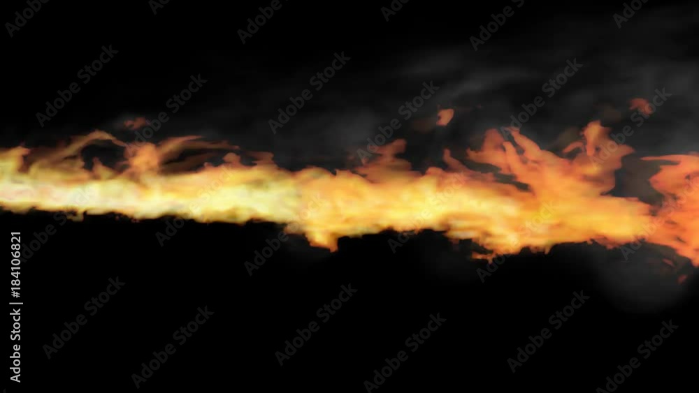 Animated realistic stream of fire like fire breathing dragon flames against black background, mask included. Animated realistic stream of fire like fire breathing dragon flames against black background, mask included.