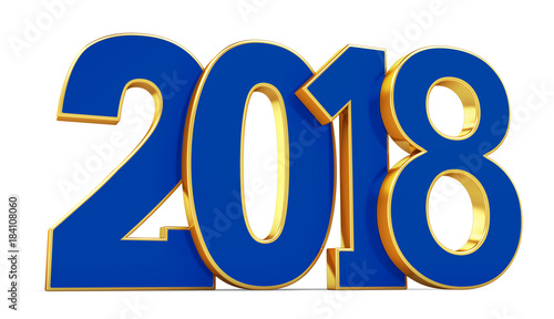 New year 2018 gold and blue lettering on a white background. 3d rendering illustrations.