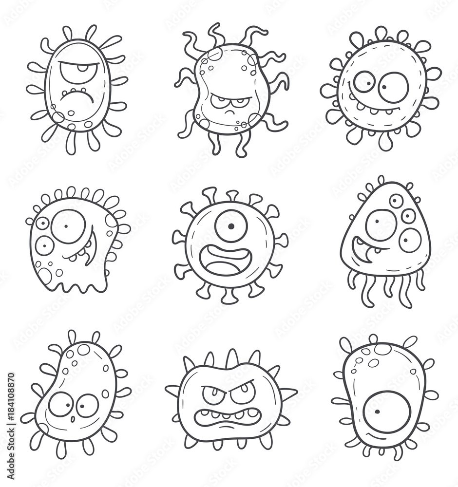 Set of cartoon Germs and Viruses