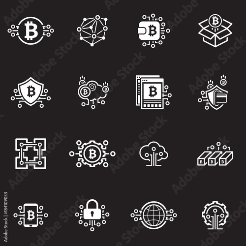 Bitcoin and Blockchain Cryptocurrency Icons.
