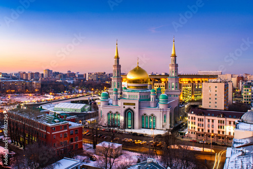 Moscow Cathedral Mosque at sunset in Moscow