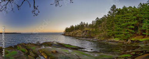 Scenic panoramic view of the ocean and Jack Point and Biggs Park in Nanaimo, British Columbia. © roxxyphotos